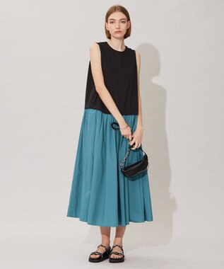 ICB 【人気のため新色追加・洗える】 ジャージコンビドレス ブラック×セルリアン系