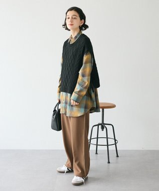 CRAFT STANDARD BOUTIQUE 洗える/2WAYケーブルニットリボンベスト Black