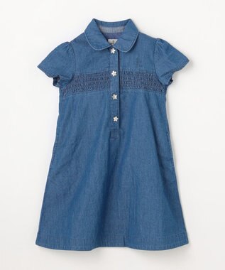 組曲 KIDS 【110-140㎝】 フラワーボタンデニムワンピース ネイビー