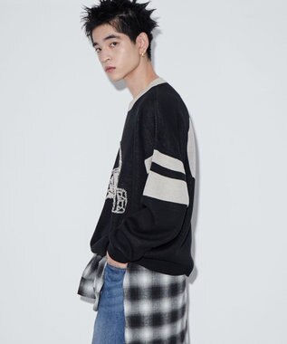 WEGO 【ユニセックス着用ITEM】ジャガードスリーブラインプルオーバー ブラック