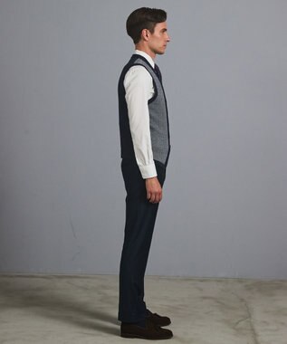 GOTAIRIKU 体温調整に【洗える/チクチクしにくい/ピリングしにくい】イタリア糸 ハイゲージ ベスト_WOOL100% ネイビー×ヘリンボーン柄(25年新色)