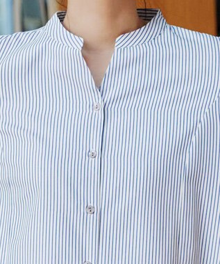 Tiaclasse L 【洗える】バックタックフレアチュニック ネイビーストライプ