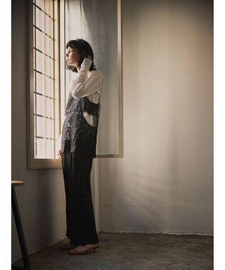 Green Parks AnriettMusee シャーリングスリーブＴシャツ＋レースキャミソールＳＥＴ Black