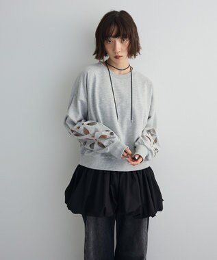 Green Parks フラワーくり抜き刺繍スウェットプルオーバー Gray Mixture