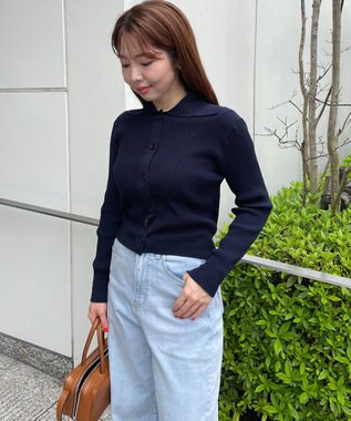 UNFILO 襟付きクロップドカーディガン ネイビー