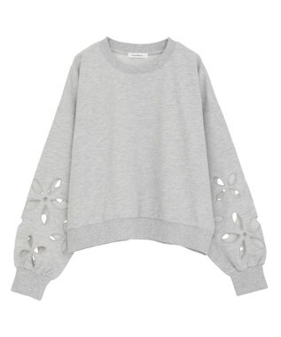 Green Parks フラワーくり抜き刺繍スウェットプルオーバー Gray Mixture