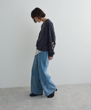 Green Parks フラワーくり抜き刺繍スウェットプルオーバー Charcoal Gray