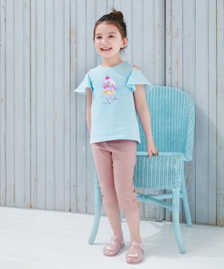 ANY KIDS 接触冷感 しろくま オフショルダー Tシャツ ライトブルー×アイス