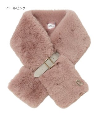 MOONBAT FURLA（フルラ）ベルト差し込みファーティペット アーチロゴ フェイクファー ペールピンク
