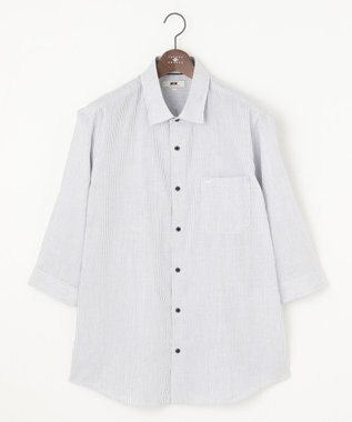 JOSEPH ABBOUD 【キングサイズ・サスティナブル・７分袖】コットンリヨセルリネンコードストライプ シャツ