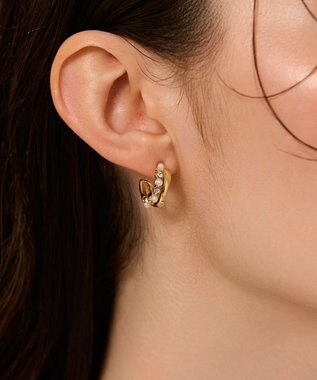 Phoebe 〈金属アレルギー対応〉ダブルラインパールビジューフープピアス　ホワイト/ニッケルフリー