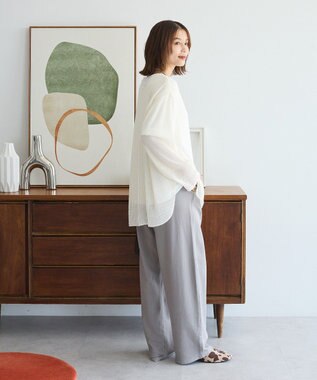 Green Parks メッシュ長袖ゆるカットプルオーバー Ecru