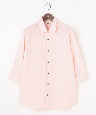 JOSEPH ABBOUD 【キングサイズ・サスティナブル・７分袖】コットンリヨセルリネンコードストライプ シャツ オレンジ系1