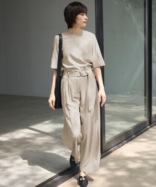 ICB 【接触冷感・UVカット・洗える】 T/Rドライリネン ワイドストレートパンツ ベージュ系