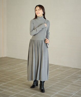 #Newans 【カシミヤ混】フィット＆フレアニットワンピース グレー