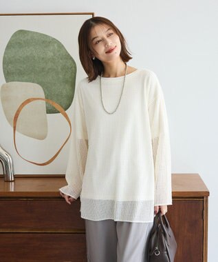 Green Parks メッシュ長袖ゆるカットプルオーバー Ecru