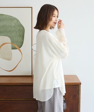 Green Parks メッシュ長袖ゆるカットプルオーバー Ecru