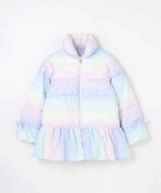 ANY KIDS 【フード取り外し/洗濯機可能】中綿フリル リボンコート レインボー