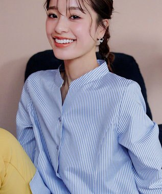 Tiaclasse L 【洗える】バックタックフレアチュニック サックスストライプ