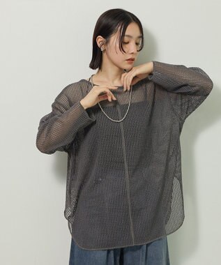 Green Parks メッシュ長袖ゆるカットプルオーバー Dark Gray