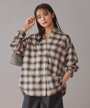 Green Parks オンブレーチェックライトシャツ Beige