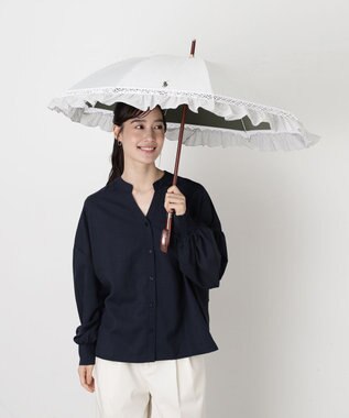 MOONBAT 【遮光/晴雨兼用日傘】POLO RALPH LAUREN(ポロ ラルフローレン) ストライプフリル 長傘 遮熱 UV カーキー