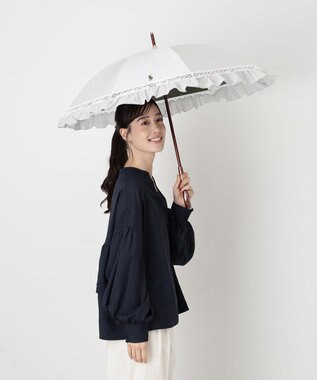 MOONBAT 【遮光/晴雨兼用日傘】POLO RALPH LAUREN(ポロ ラルフローレン) ストライプフリル 長傘 遮熱 UV カーキー