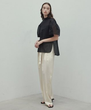 BEIGE， 【洗える】PLUMERIA / コットンシアーパフスリーブブラウス Black