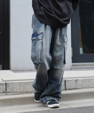 WEGO 【ユニセックス着用ITEM】デニムイージーカーゴパンツ デニム中濃加工色