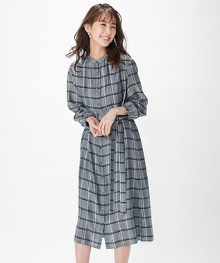 J.PRESS LADIES L 【洗える】セルロース綾チェック ワンピース ネイビー系3