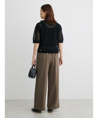 Green Parks メッシュポロ衿ニットプルオーバー Black