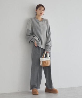 earth music&ecology 【洗濯機洗い可】アンチピリングC/Aパッチワークケーブルニット 杢グレー