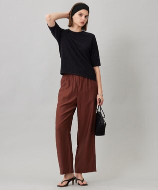 ICB L 【洗える】シャイニーラメジャガード カットソー ブラック系