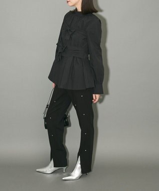 Green Parks リボンデザインハイネックブラウス Black