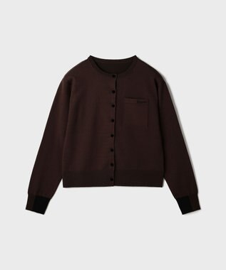 GRACE CONTINENTAL バイカラーロゴニットカーディガン ダークブラウン