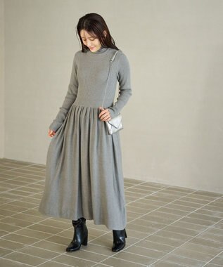 #Newans 【カシミヤ混】フィット＆フレアニットワンピース グレー