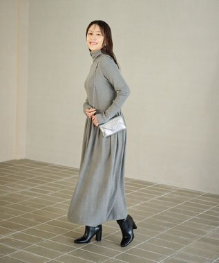 #Newans 【カシミヤ混】フィット＆フレアニットワンピース グレー