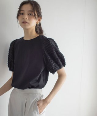 組曲 華感コンビネーションスリーブ カットソー ブラック系