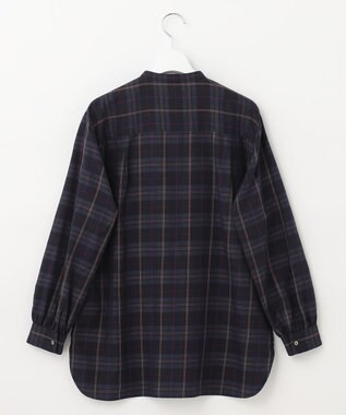 J.PRESS LADIES S 【洗える】クリアチェック バンドカラー ブラウス ネイビー系3