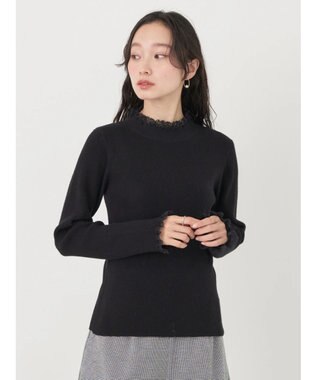 earth music&ecology レースドッキングリブニット Black