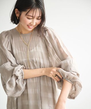 #Newans シアーチェックボリュームワンピース ベージュ