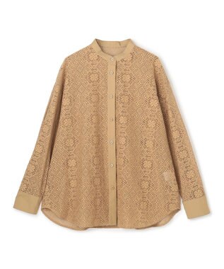 UNFILO ブロックレース バンドカラーシャツ キャメル