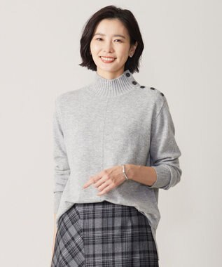 J.PRESS LADIES 【洗える】WOOL BLEND AIR ハイネック ニット ライトグレー系