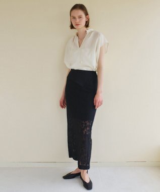 BEIGE， FLUORITE / 異素材コンビ レーススカート Black
