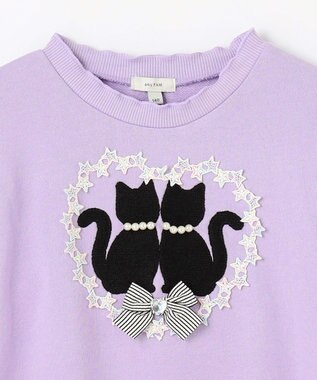 ANY KIDS ネコシルエット裏毛トレーナー ラベンダー