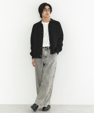 CRAFT STANDARD BOUTIQUE 柄編みニットシャツカーディガン Black
