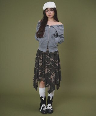 WEGO オフショルグラフィックスウェット 杢グレー