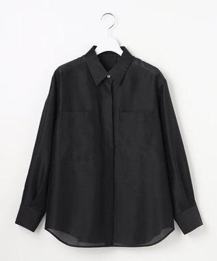 自由区 L シャイニーオーガンジーシアー シャツ ブラック