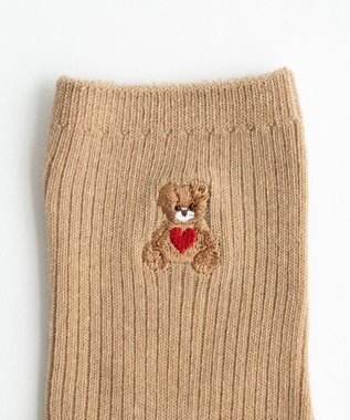 WEGO ハートクマ刺繍ソックス ベージュ