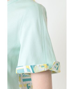 DAKS チェック切替 デザインブラウス シーグラス